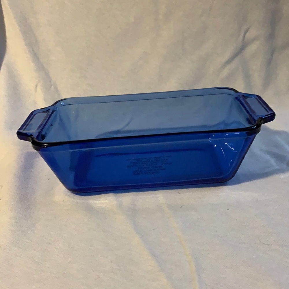 VINTAGE ANCHOR HOCKING OVENWARE COBALT BLUE GLASS LOAF PAN 1.5 QUART 5 X 9"